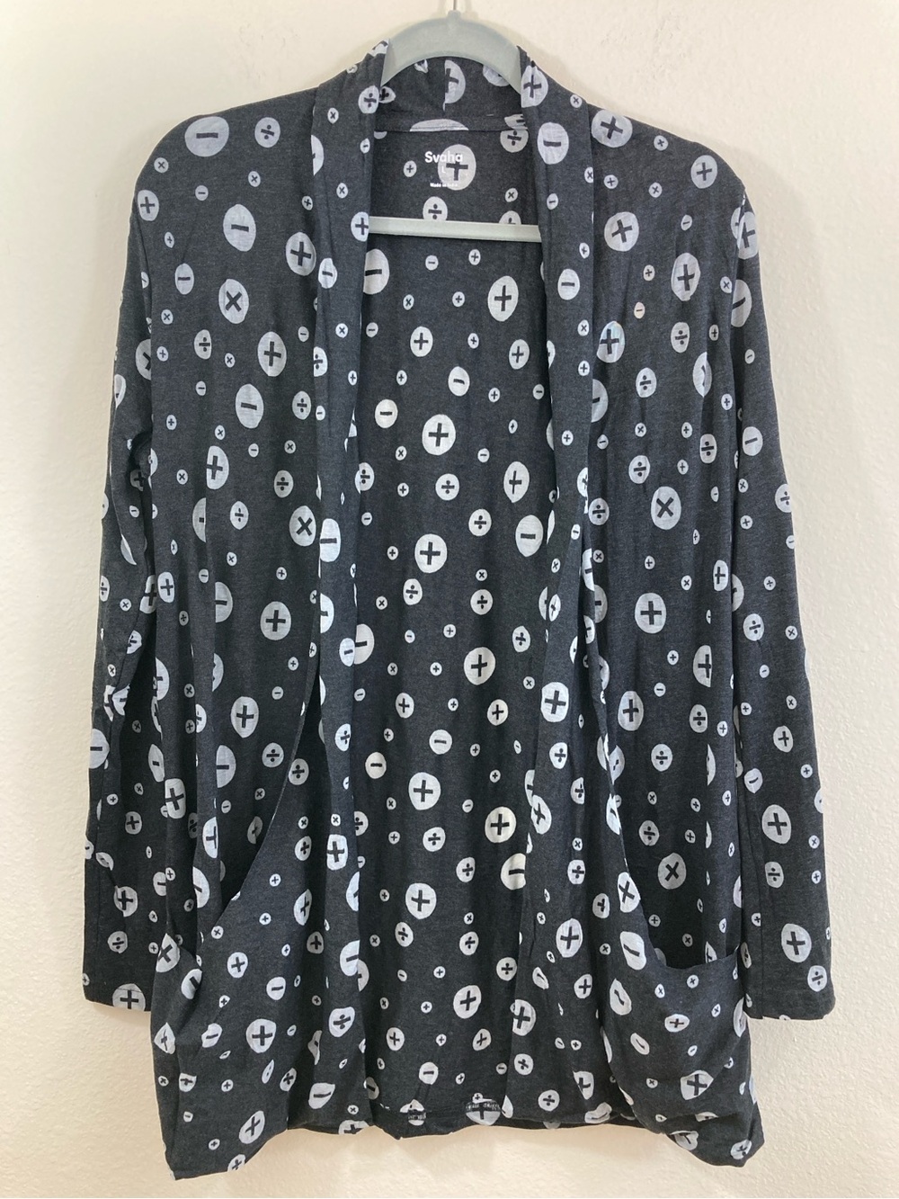 Svaha Arithmetic Symbol Cardigan Size L Charcoal Gray Math Print NWT